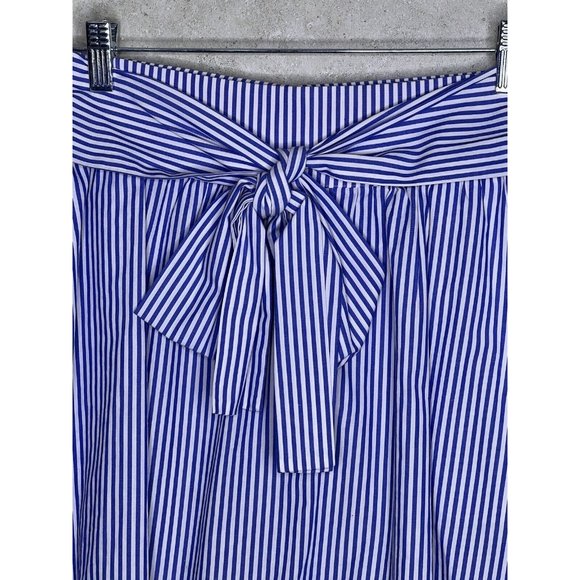 J.Crew Factory Womens Skirt Size 2 Blue Striped Tie Waist Ruffle Hem A-line - Picture 3 of 7
